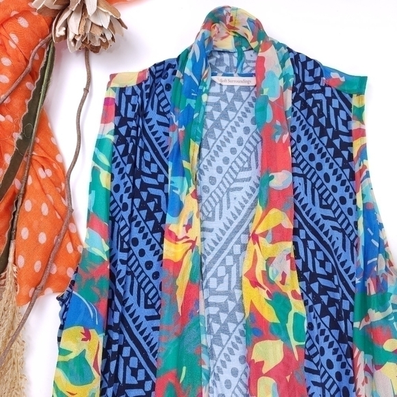 Soft Surroundings Multicolored Sheer Cascade Vest Sz S/M - Picture 2 of 12